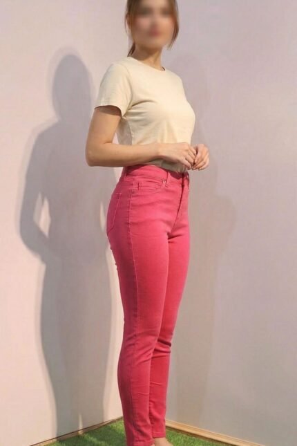 Women’s High-Waist Skinny Fit Colored Denim Jeans – Stretch Pink Slim Fit Pants