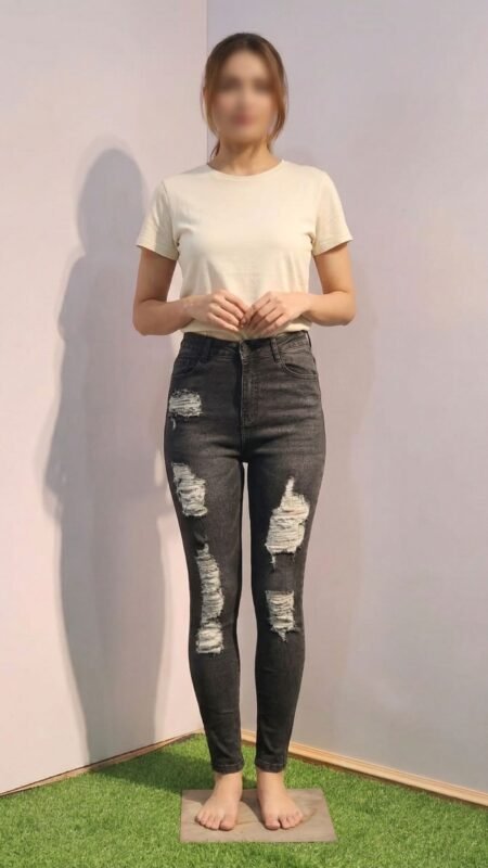 High-Waist Distressed Skinny Jeans for Women – Black Ripped Stretch Denim